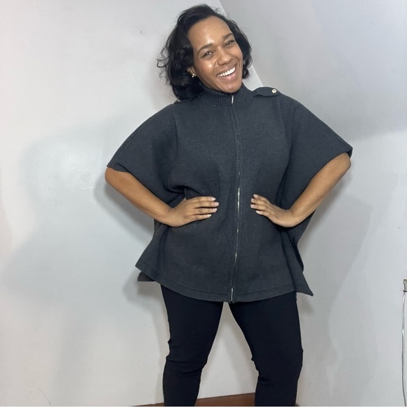 WHBM Dark Neutral Zip Up Cardigan Sweater Knit Cape Lagenlook Scandi Cozy Small - Picture 17 of 17